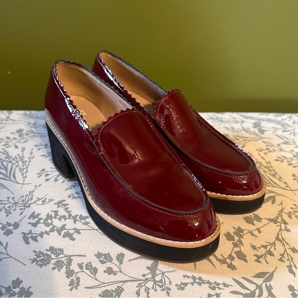 Eileen Fisher Harria Platform Maroon Red Patent Loafers size 7 - Picture 2 of 7